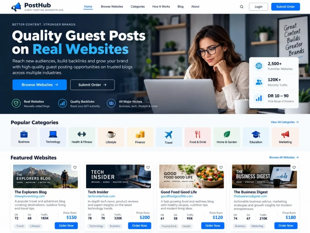 PostHub guest posting marketplace website design