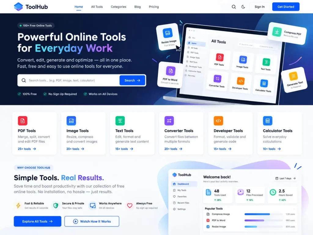 ToolHub online tools website design
